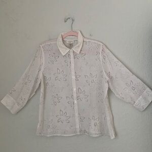Studio Works Guipure White Long Sleeve Blouse Size XL